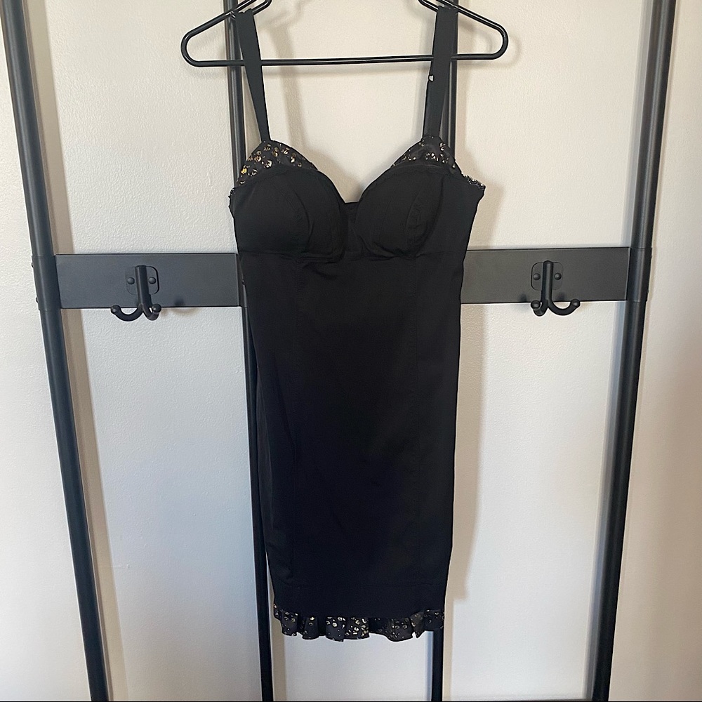 GUESS Black Bustier Body Con Dress w/ Gold & Lace Trim